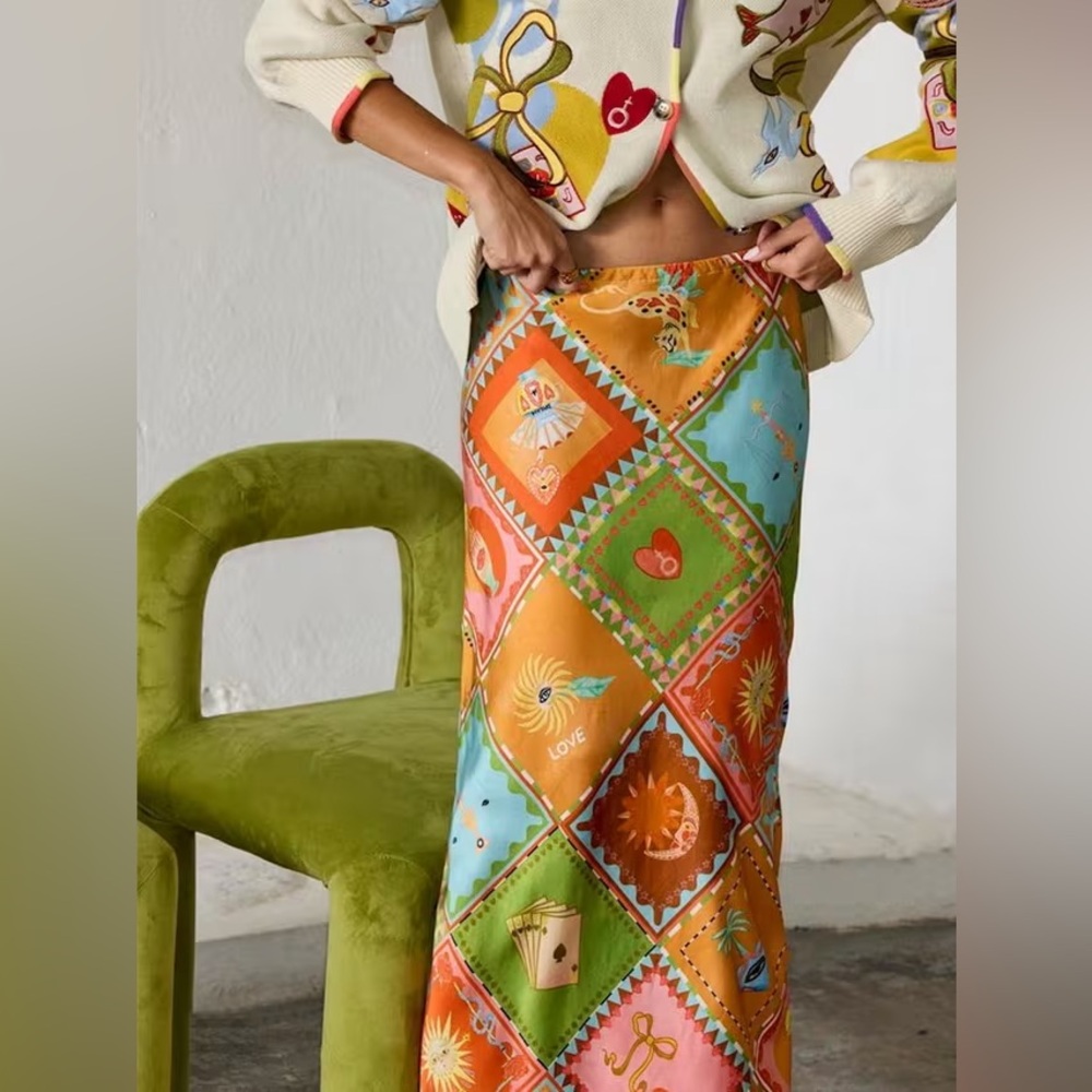 Never Fully Dressed Orange Patchwork Maxi Skirt - Picture 9 of 11